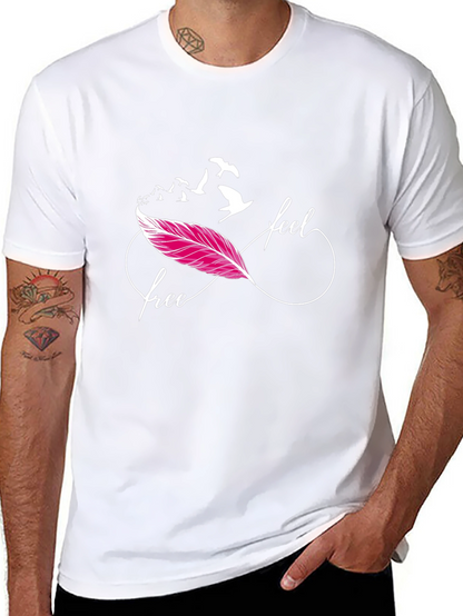 Camiseta Negra Feel Free con Pluma y Pájaros