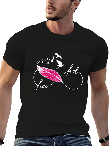 Camiseta Negra Feel Free con Pluma y Pájaros