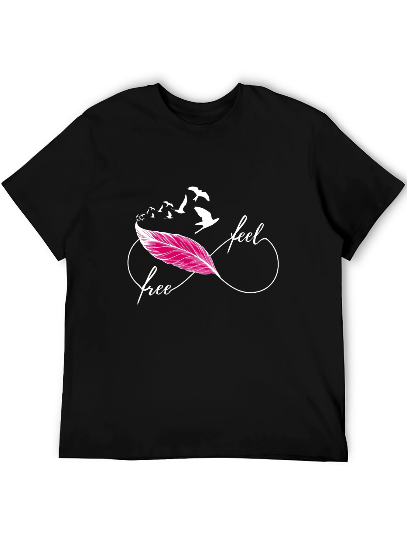 Camiseta Negra Feel Free con Pluma y Pájaros
