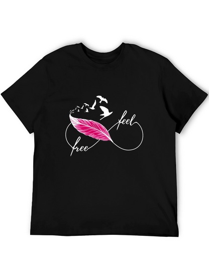 Camiseta Negra Feel Free con Pluma y Pájaros