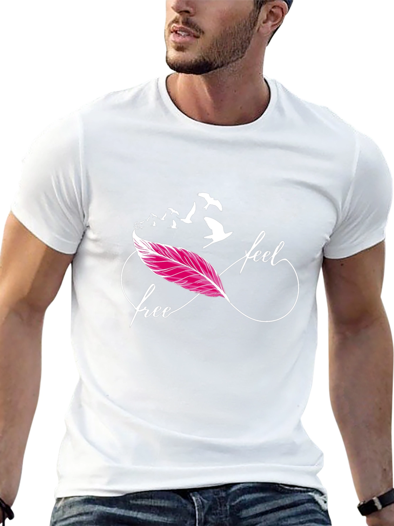 Camiseta Negra Feel Free con Pluma y Pájaros