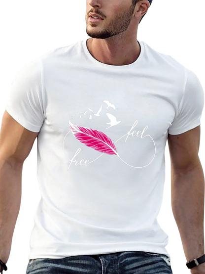 Camiseta Negra Feel Free con Pluma y Pájaros