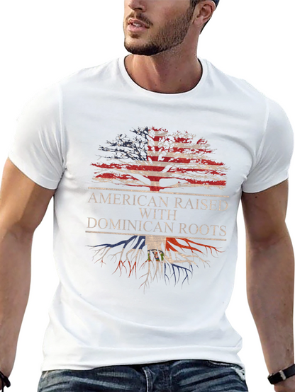 Camiseta Hombre Diseño Americano Raíces Dominicanas
