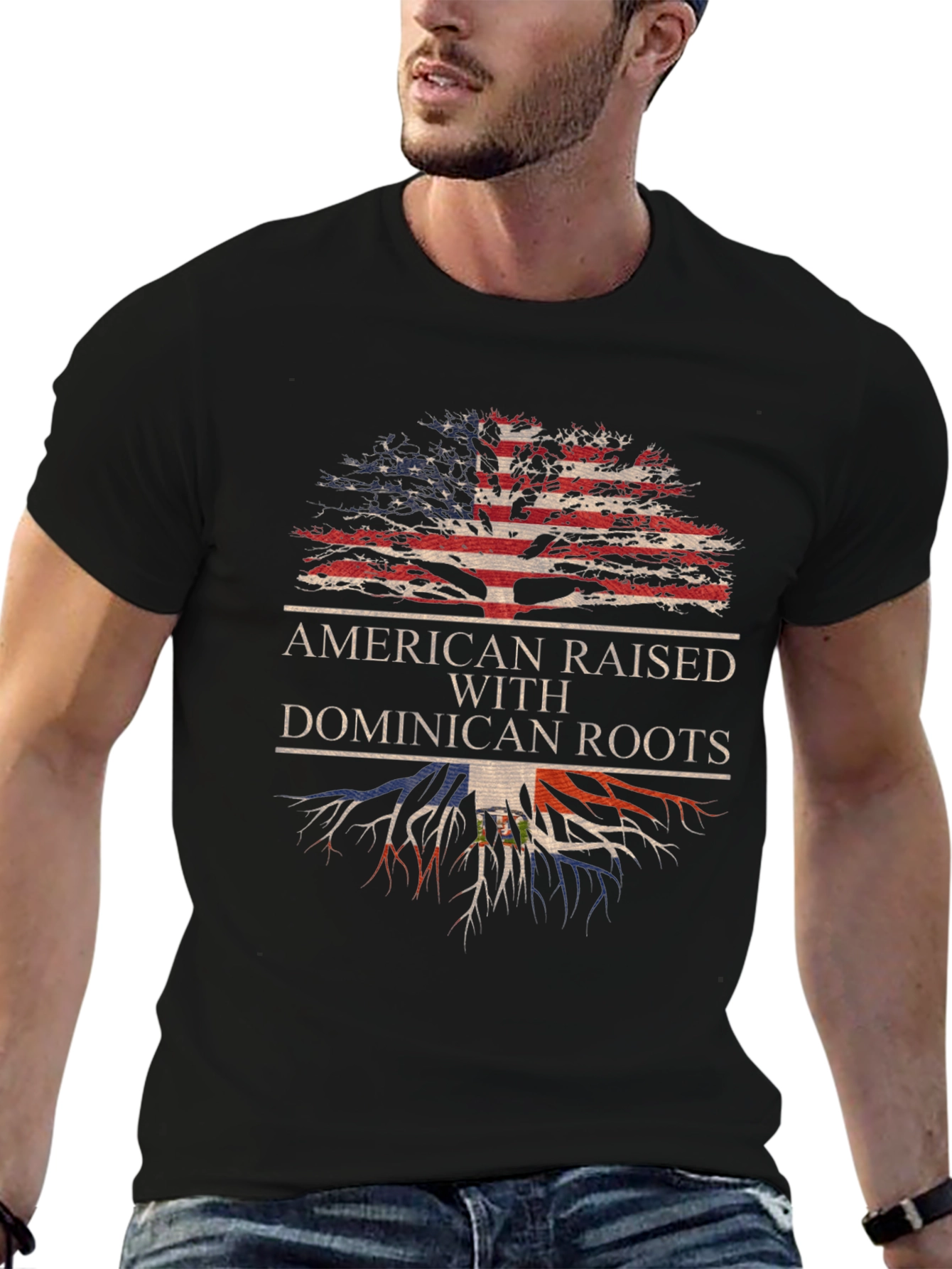 Camiseta Hombre Diseño Americano Raíces Dominicanas
