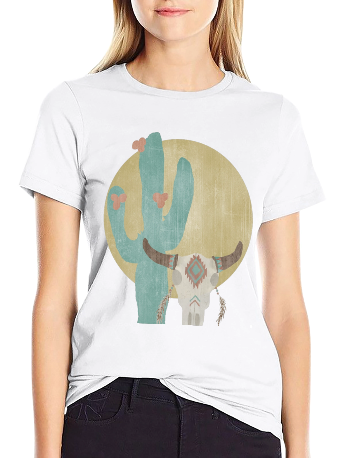 Camiseta Negra con Diseño de Cactus y Cráneo