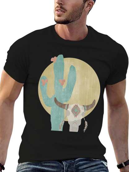Camiseta Negra con Diseño de Cactus y Cráneo