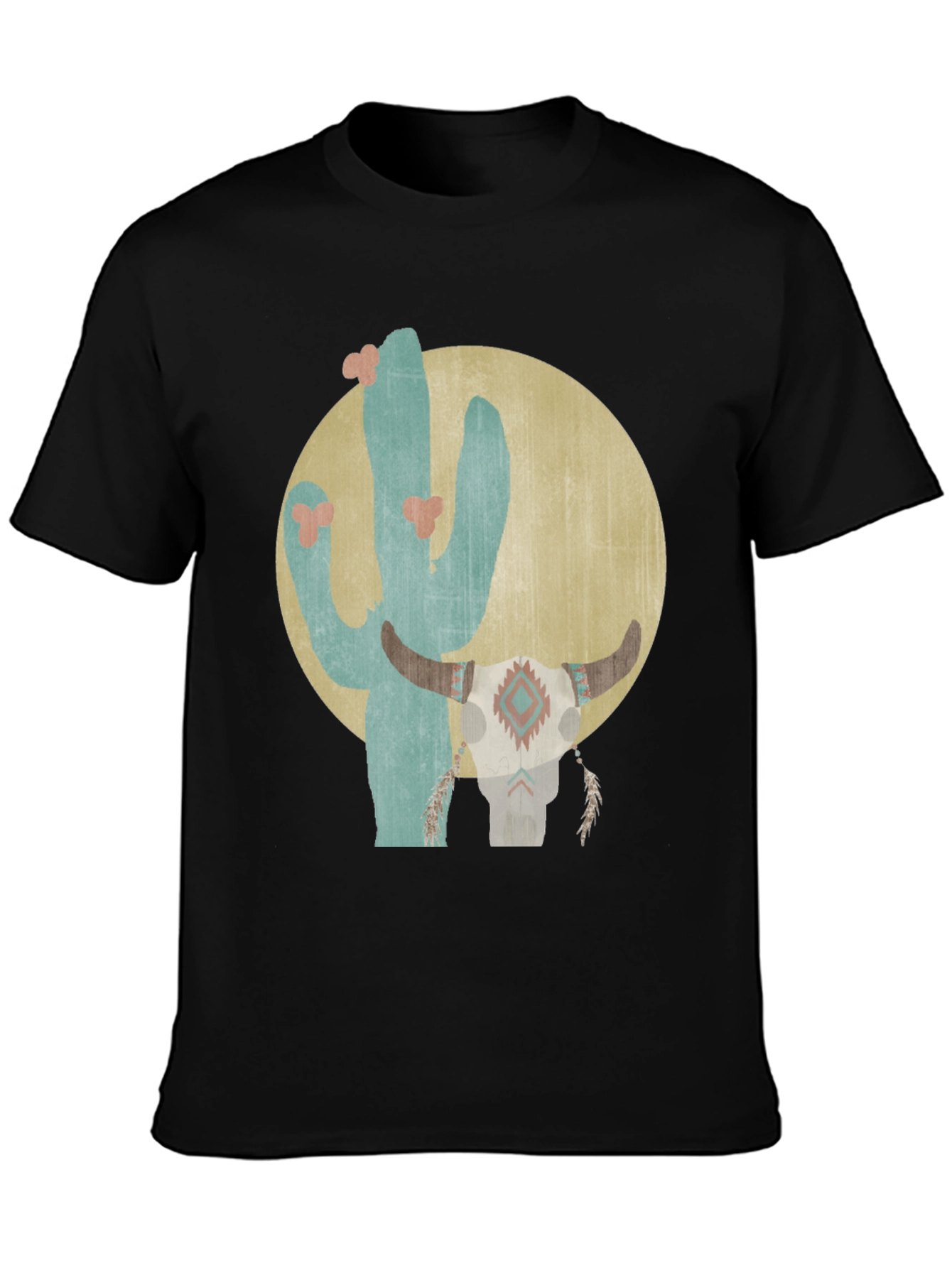 Camiseta Negra con Diseño de Cactus y Cráneo
