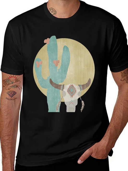 Camiseta Negra con Diseño de Cactus y Cráneo