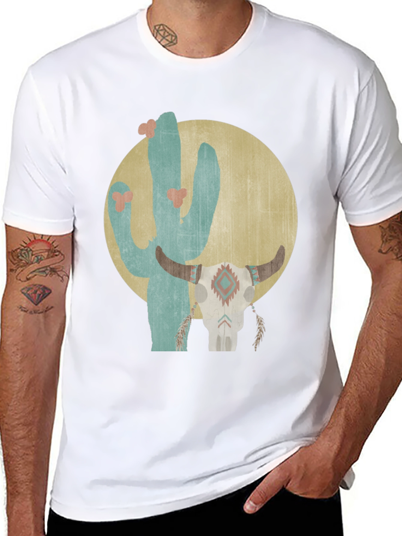 Camiseta Negra con Diseño de Cactus y Cráneo