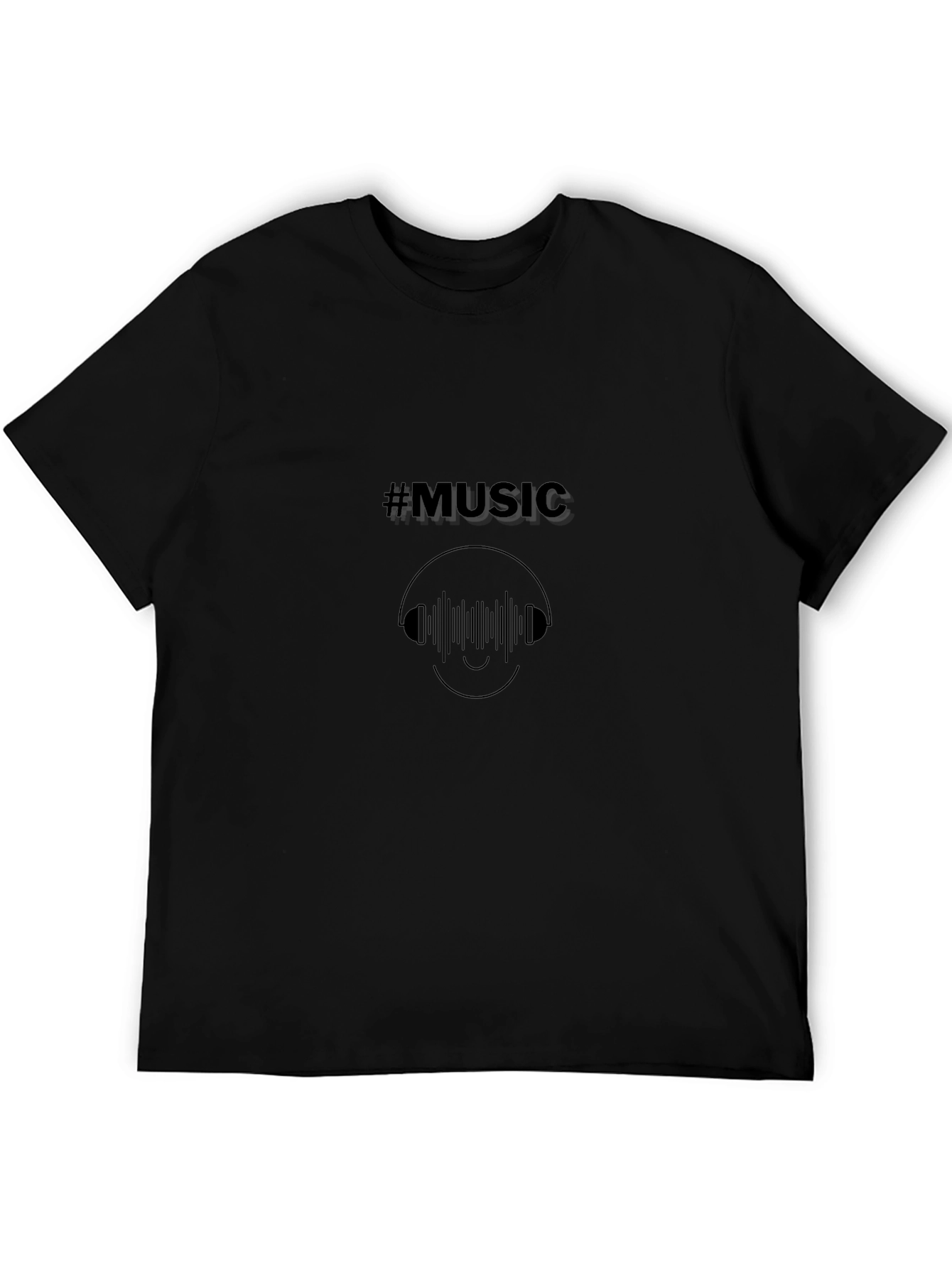 Camiseta Negra #Music con Diseño de Auriculares