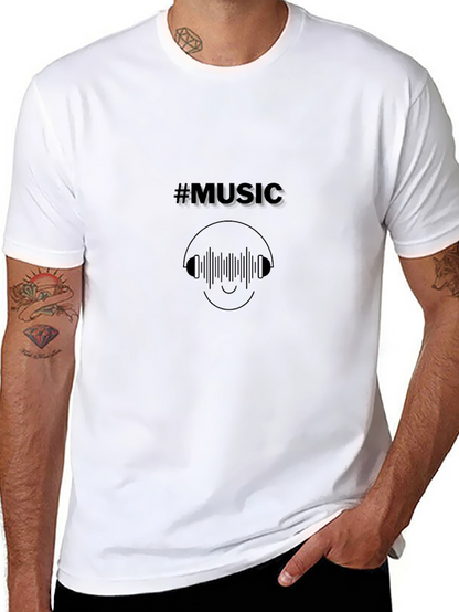 Camiseta Negra #Music con Diseño de Auriculares