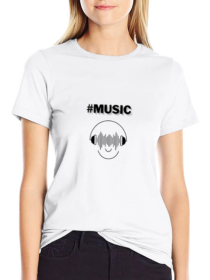 Camiseta Negra #Music con Diseño de Auriculares