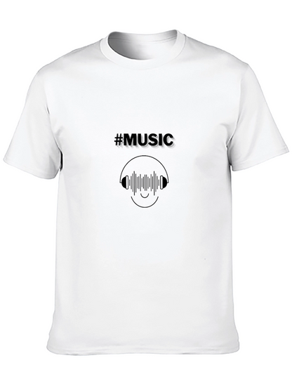 Camiseta Negra #Music con Diseño de Auriculares