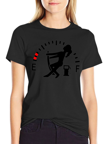Camiseta Negra Gráfica Indicador de Gasolina Divertida