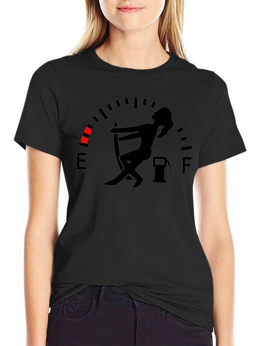 Camiseta Negra Gráfica Indicador de Gasolina Divertida
