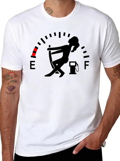 Camiseta Negra Gráfica Indicador de Gasolina Divertida