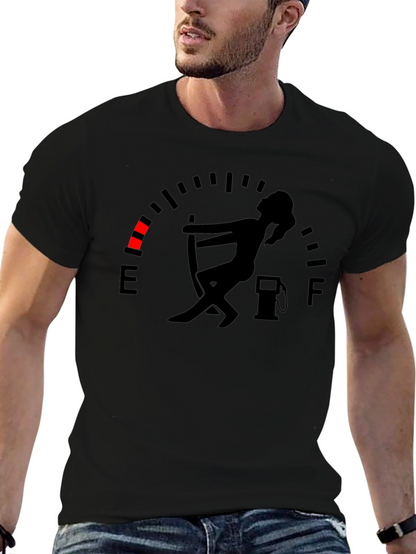 Camiseta Negra Gráfica Indicador de Gasolina Divertida