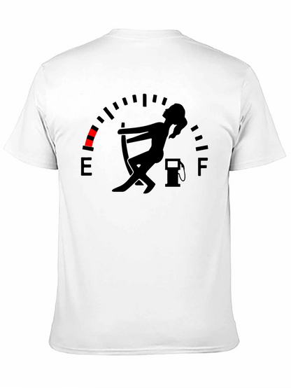 Camiseta Negra Gráfica Indicador de Gasolina Divertida