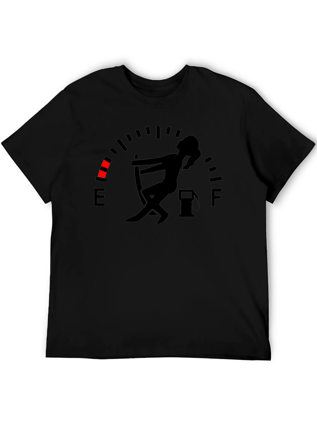 Camiseta Negra Gráfica Indicador de Gasolina Divertida