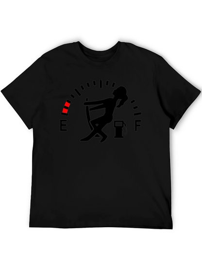 Camiseta Negra Gráfica Indicador de Gasolina Divertida
