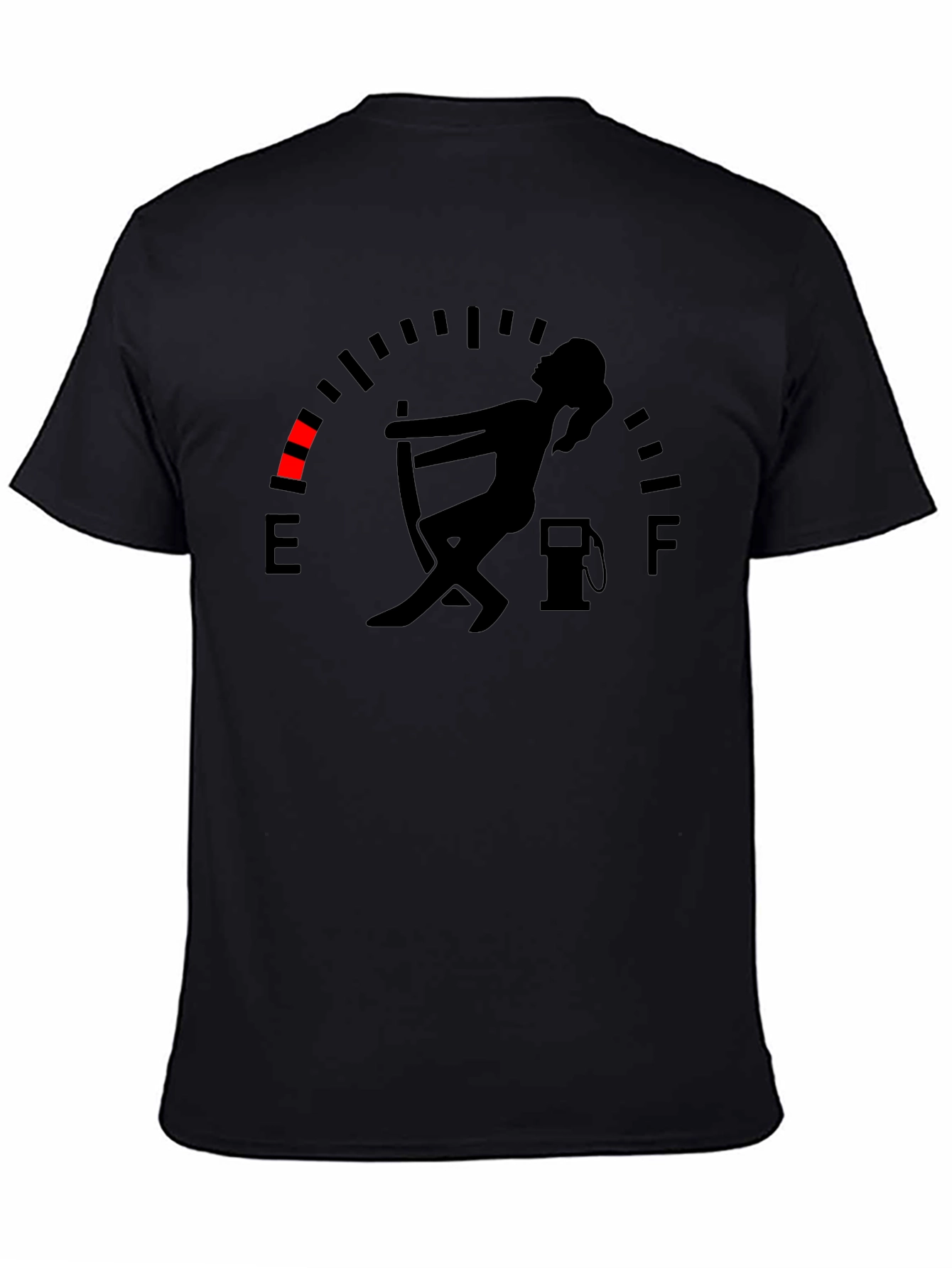 Camiseta Negra Gráfica Indicador de Gasolina Divertida