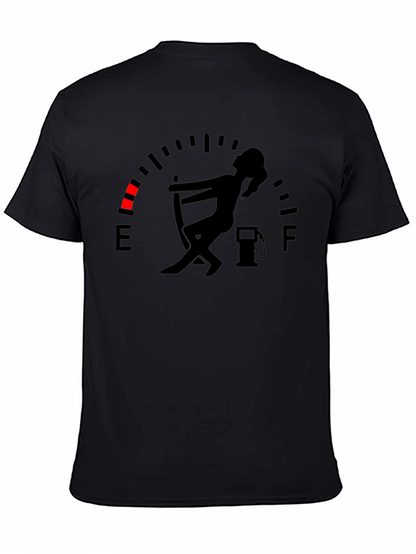 Camiseta Negra Gráfica Indicador de Gasolina Divertida