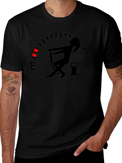 Camiseta Negra Gráfica Indicador de Gasolina Divertida