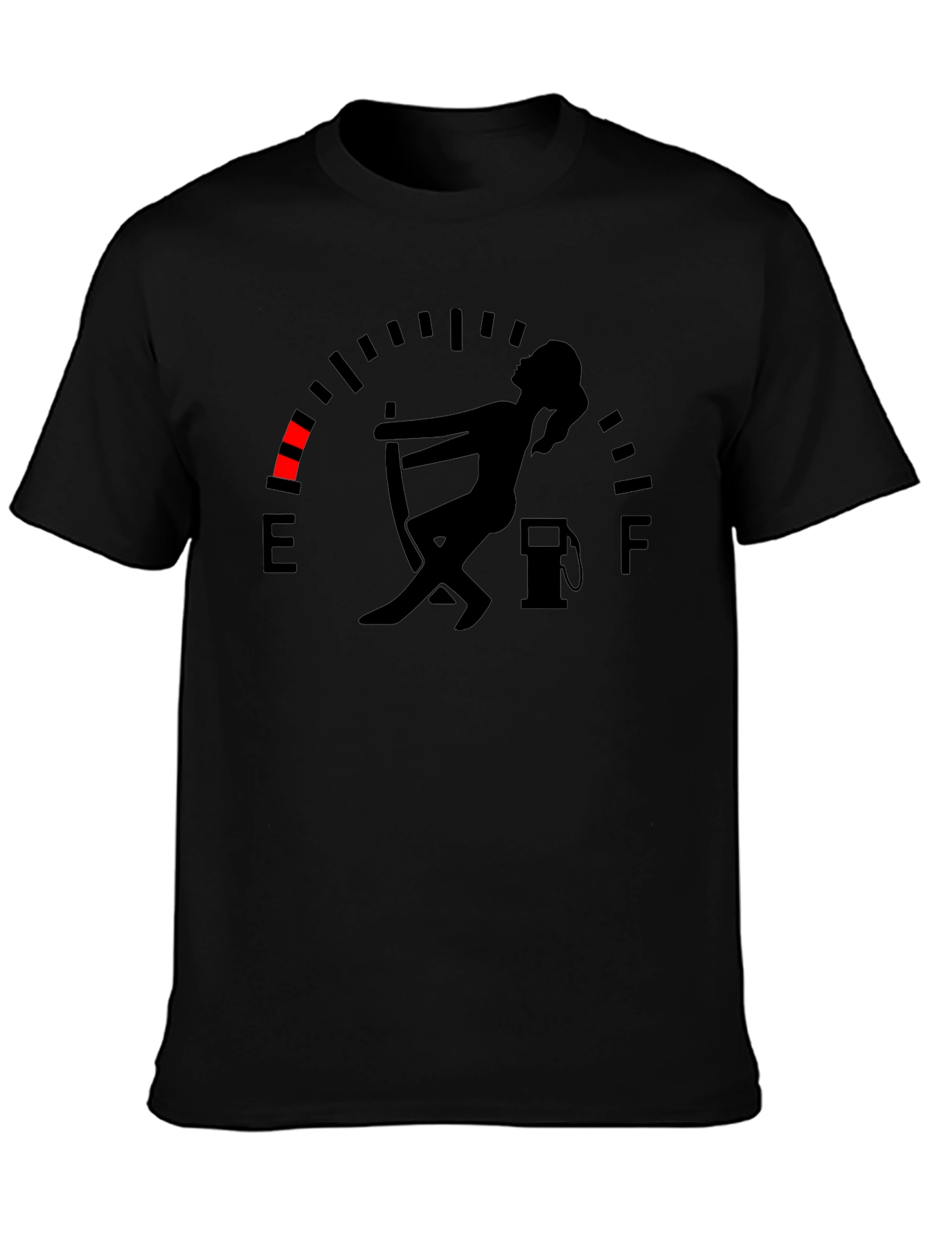 Camiseta Negra Gráfica Indicador de Gasolina Divertida