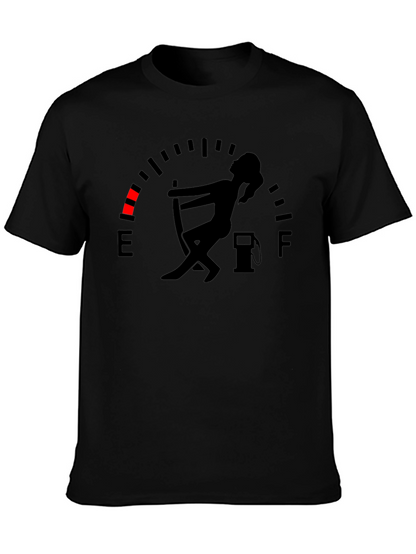 Camiseta Negra Gráfica Indicador de Gasolina Divertida