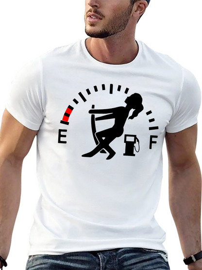 Camiseta Negra Gráfica Indicador de Gasolina Divertida