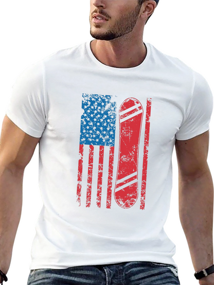 Camiseta Hombre Diseño Bandera USA Snowboard