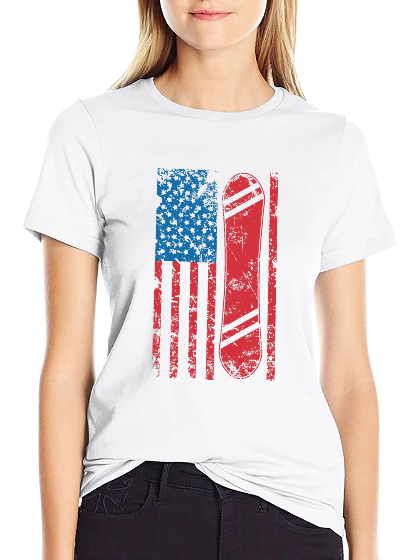 Camiseta Hombre Diseño Bandera USA Snowboard