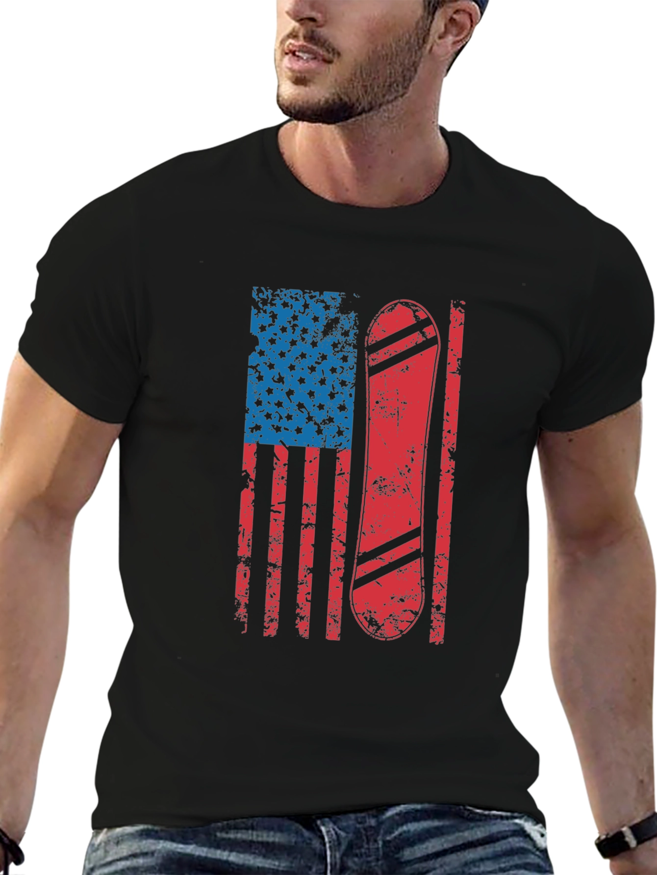 Camiseta Hombre Diseño Bandera USA Snowboard