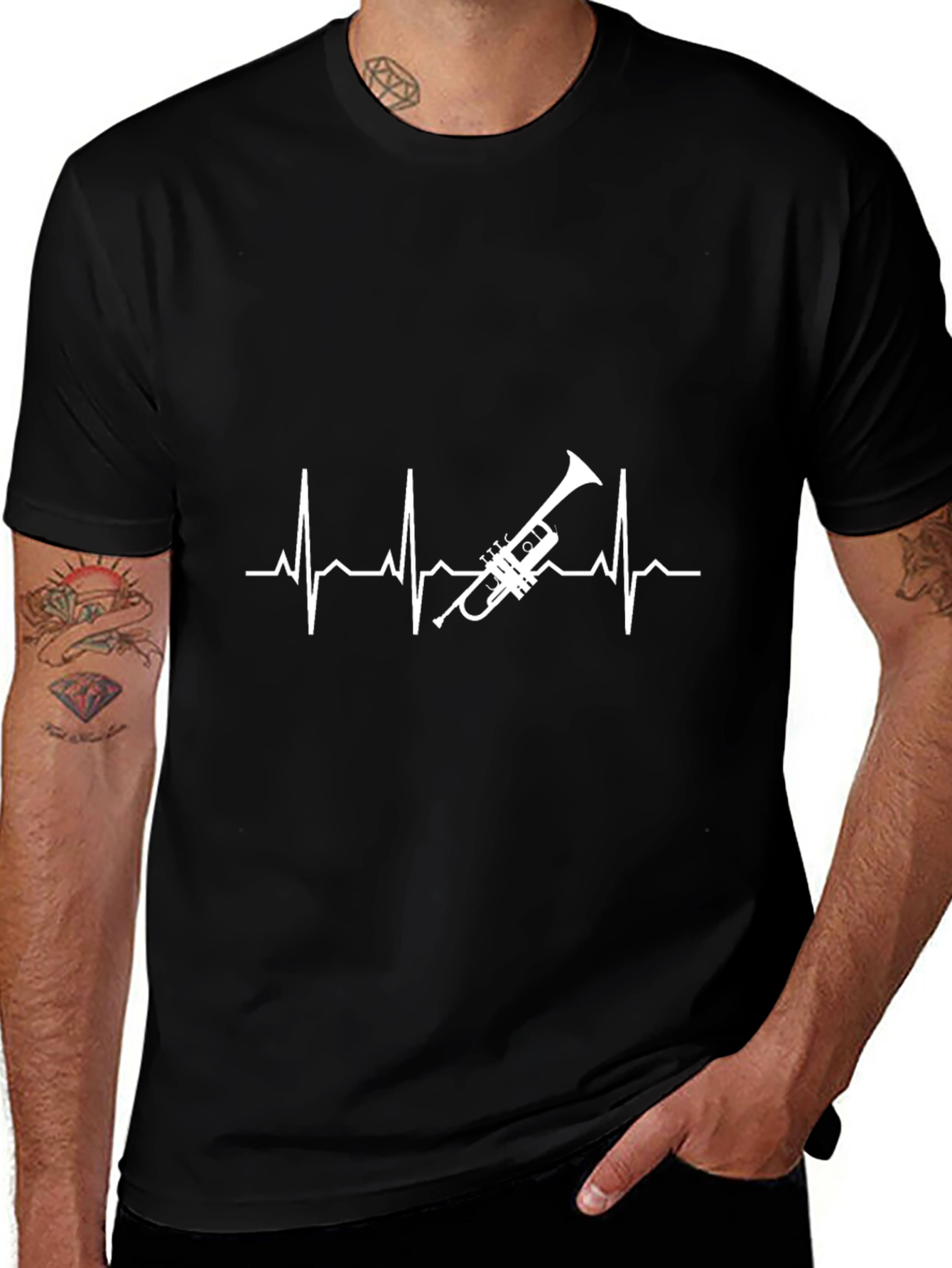 Camiseta Negra con Diseño de Latido y Trompeta