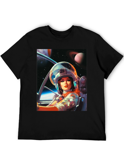 Camiseta Negra con Estampado de Astronauta Retro