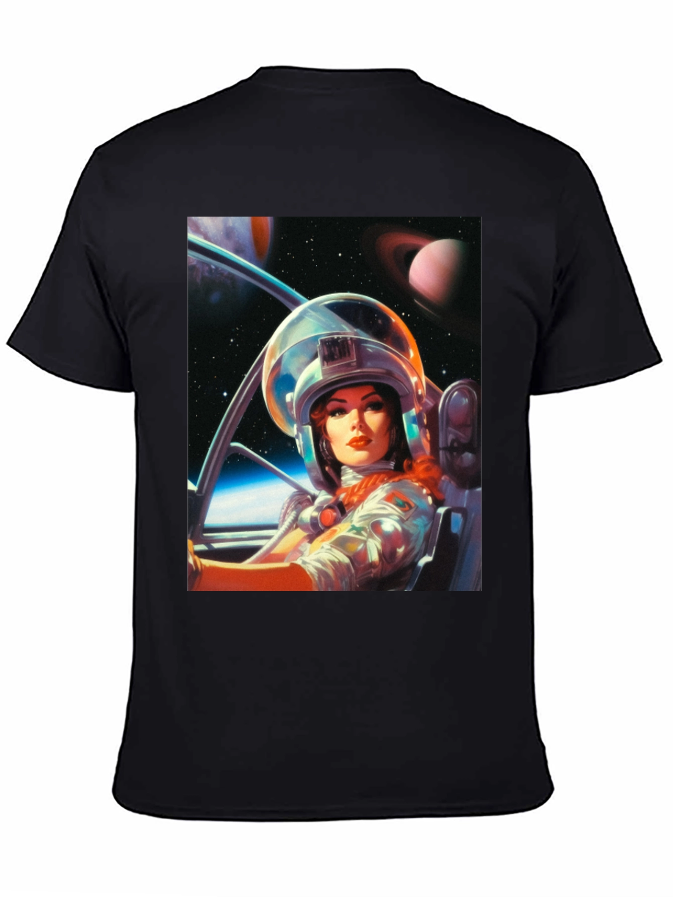 Camiseta Negra con Estampado de Astronauta Retro