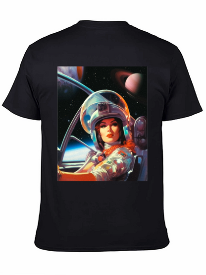 Camiseta Negra con Estampado de Astronauta Retro