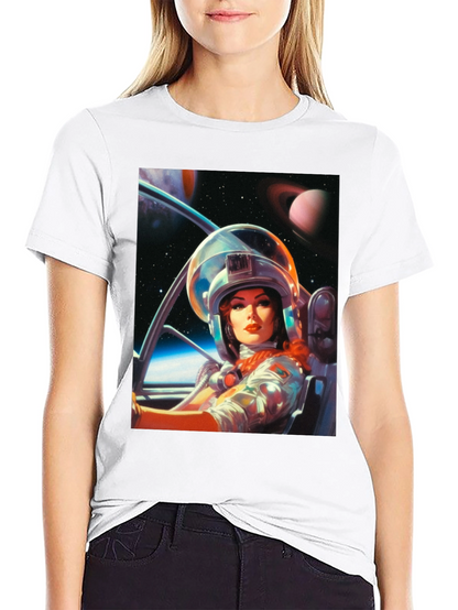 Camiseta Negra con Estampado de Astronauta Retro