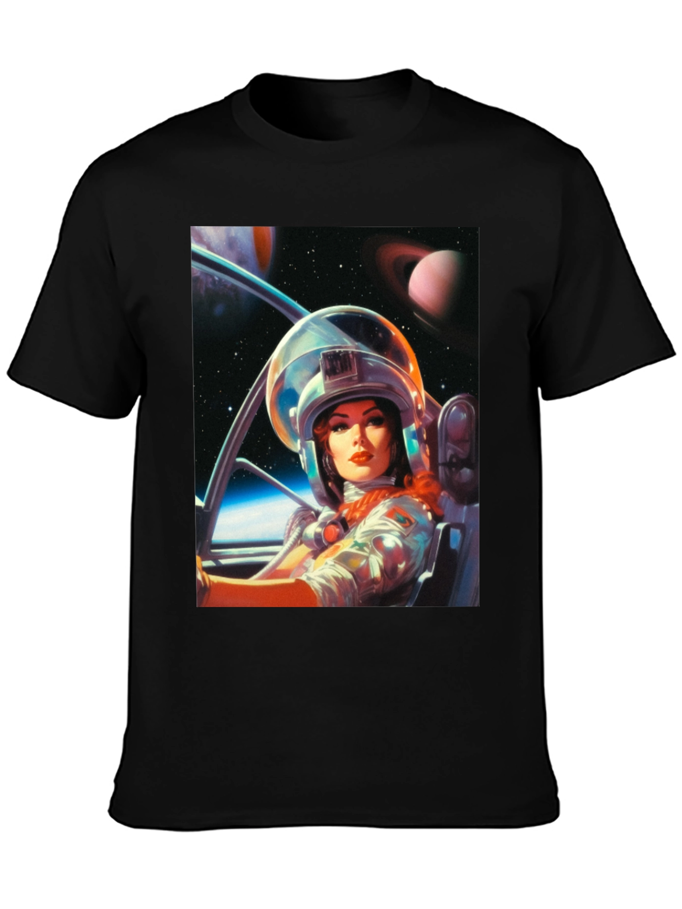 Camiseta Negra con Estampado de Astronauta Retro