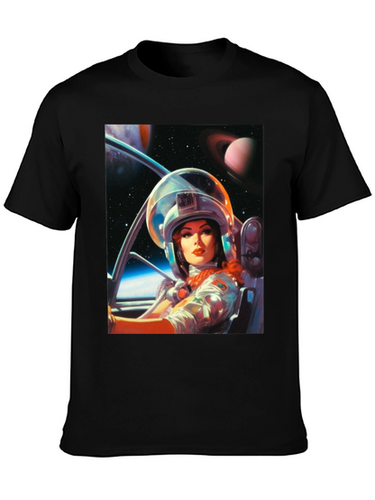 Camiseta Negra con Estampado de Astronauta Retro