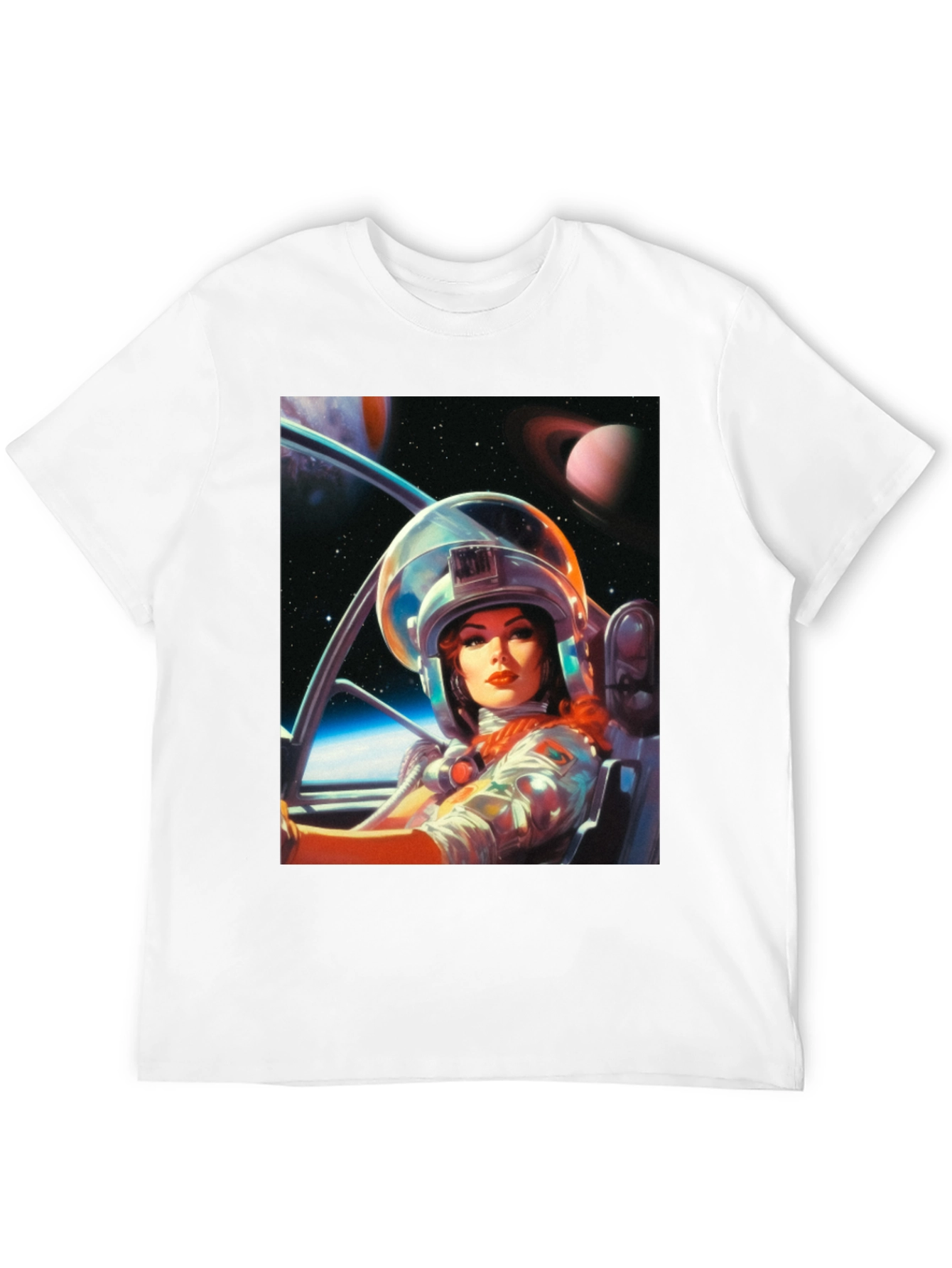 Camiseta Negra con Estampado de Astronauta Retro