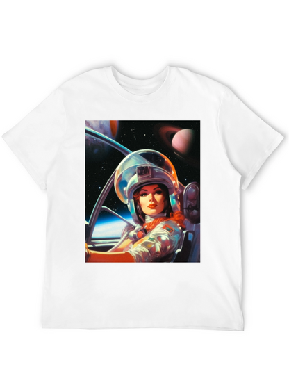 Camiseta Negra con Estampado de Astronauta Retro