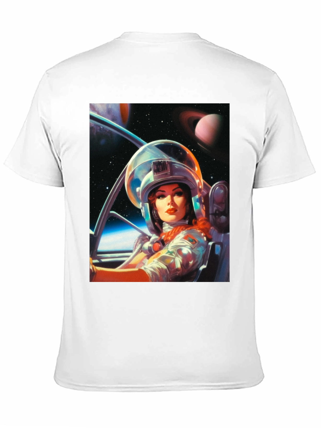 Camiseta Negra con Estampado de Astronauta Retro