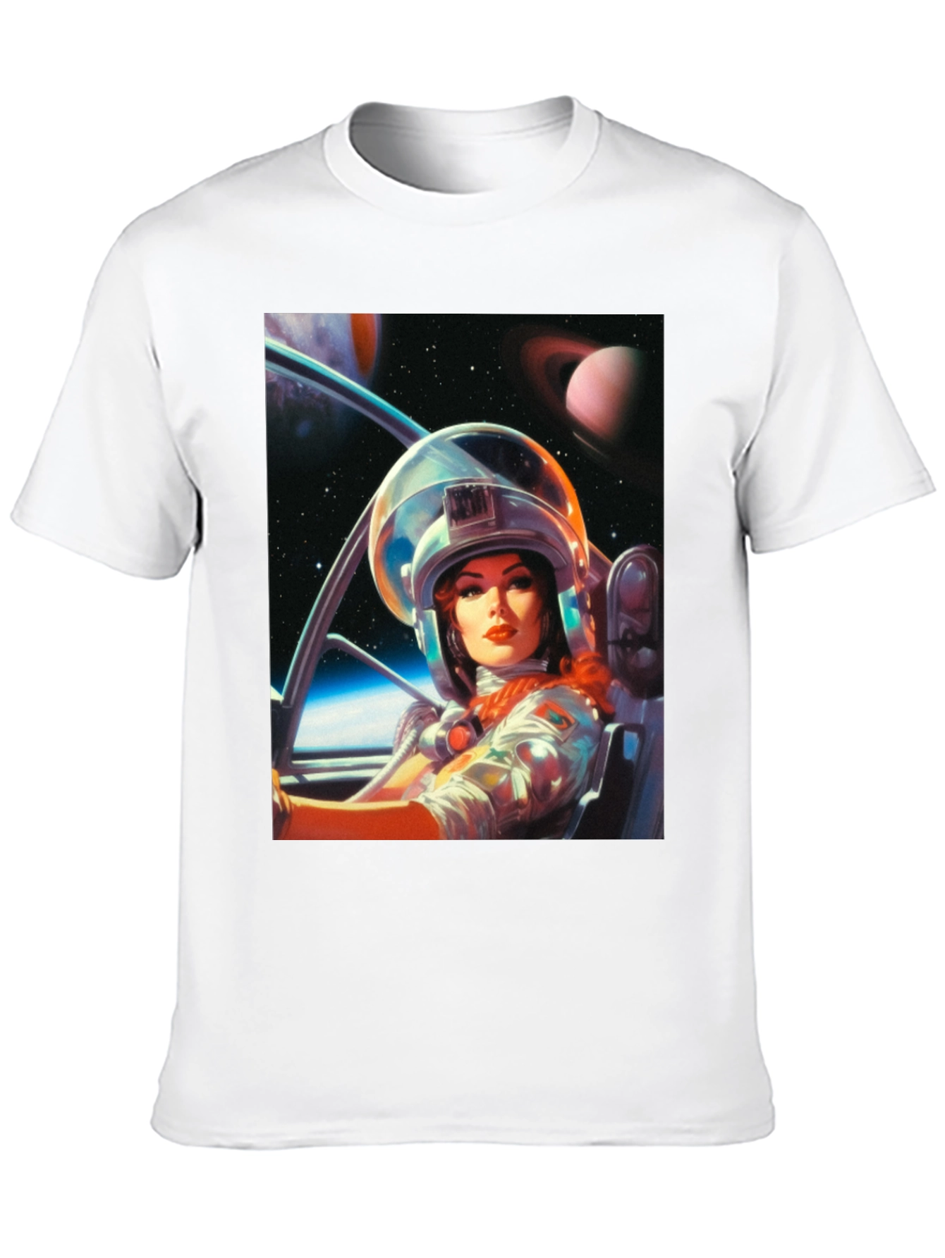 Camiseta Negra con Estampado de Astronauta Retro