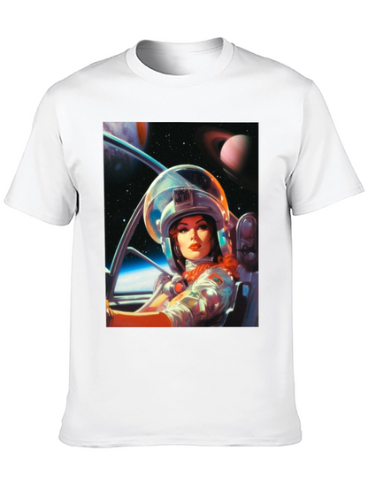 Camiseta Negra con Estampado de Astronauta Retro