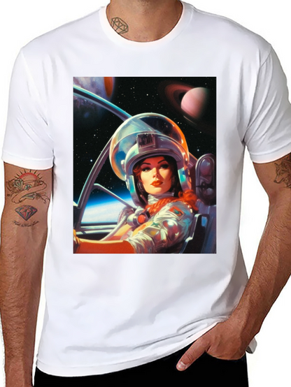 Camiseta Negra con Estampado de Astronauta Retro