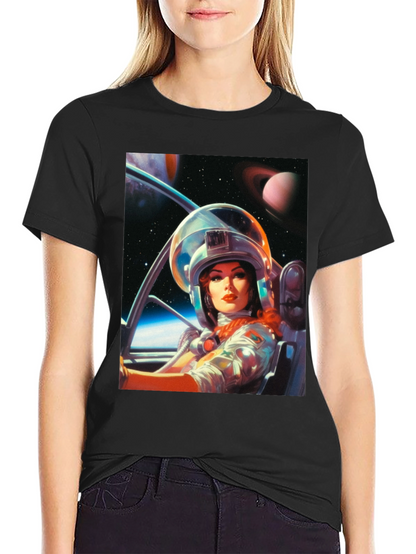 Camiseta Negra con Estampado de Astronauta Retro