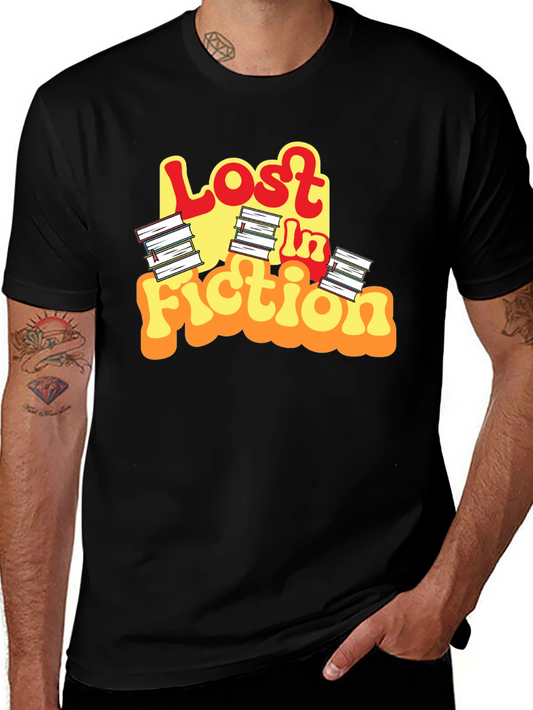 Camiseta Negra Lost In Fiction para Amantes de la Lectura