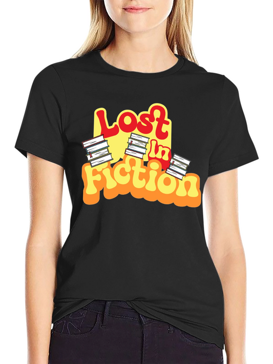 Camiseta Negra Lost In Fiction para Amantes de la Lectura