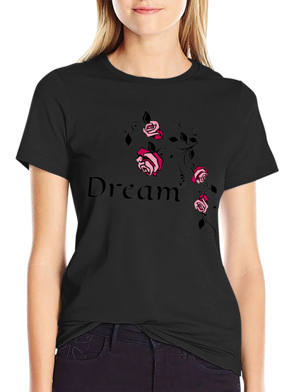 Camiseta Negra Dream con Rosas Rosadas